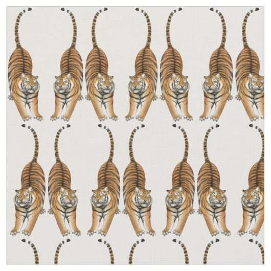 Happy Stretching Tiger Fabric Stof (Close Up)