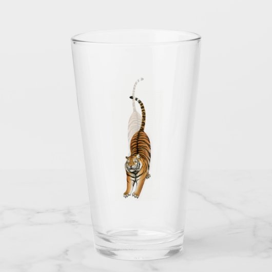 Happy Stretching Tiger Glass Tumbler (Voorkant)