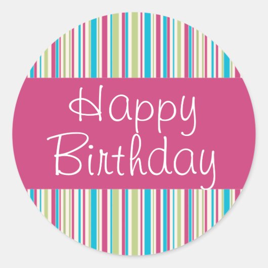 Happy Stripes Happy Birthday Seal Ronde Sticker (Voorkant)