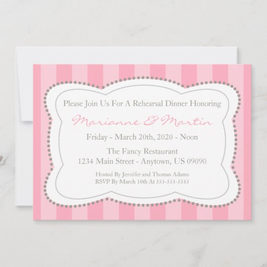 Happy Stripes Rehearsal Dinner Invite (roze) Kaart (Voorkant)