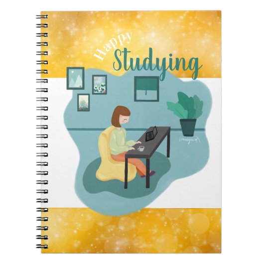 Happy Studies Gold Green Illustratie Notitieboek (Voorkant)