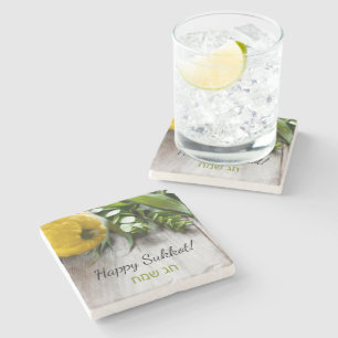 Happy Sukkot English Hebrew Sukkah Decoration Stenen Onderzetter