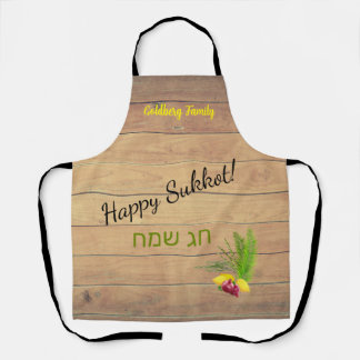Happy Sukkot Etrog Lulav Rustic Wood Schort