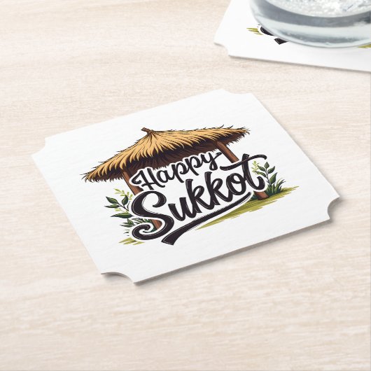 Happy Sukkot Joodse feestdag Chanoeka Kartonnen Onderzetters (Gekanteld)