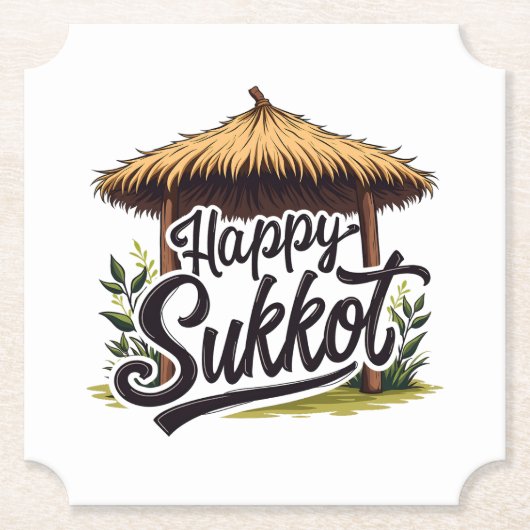 Happy Sukkot Joodse feestdag Chanoeka Kartonnen Onderzetters (Voorkant)