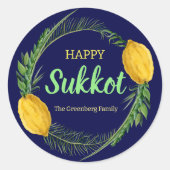 Happy Sukkot Lulav Blue Stickers (Voorkant)