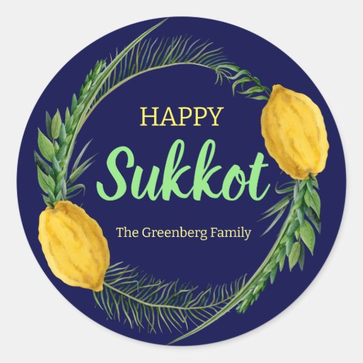 Happy Sukkot Lulav Blue Stickers (Voorkant)