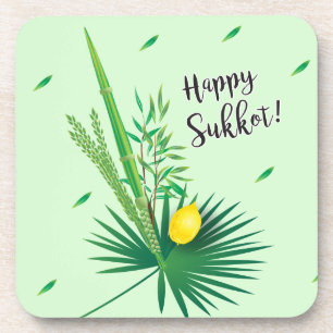 Happy Sukkot Lulav en Etrog Waterverf Pattern Bier Onderzetter