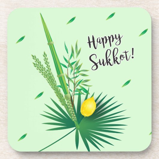 Happy Sukkot Lulav en Etrog Waterverf Pattern Bier Onderzetter (Voorkant)