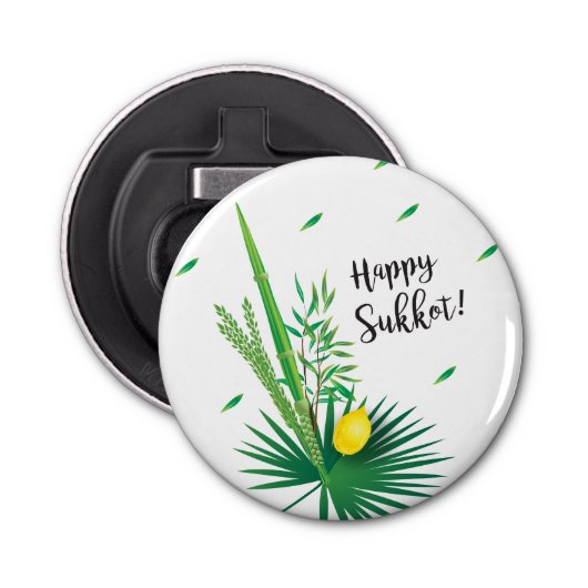 Happy Sukkot Lulav en Etrog Waterverf Pattern Button Flesopener (Voorkant)