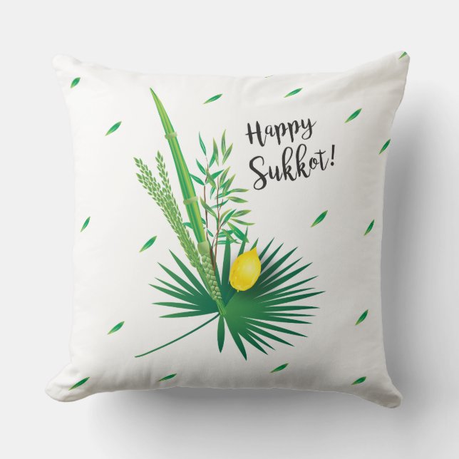 Happy Sukkot Lulav en Etrog Waterverf Pattern Kussen (Voorkant)