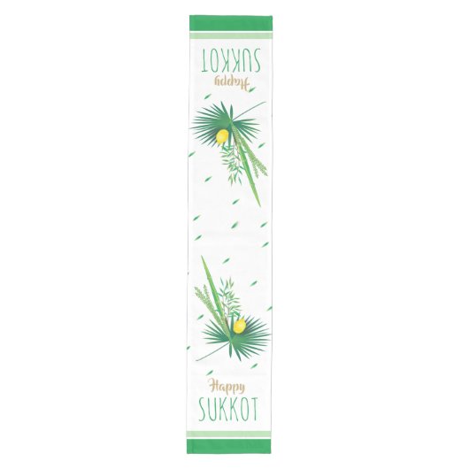 Happy Sukkot Lulav en Etrog Waterverf Pattern Medium Tafelloper (Voorkant)