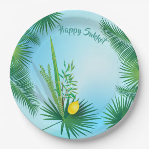 Happy Sukkot Lulav en Etrog Waterverf Pattern Papieren Bordje
