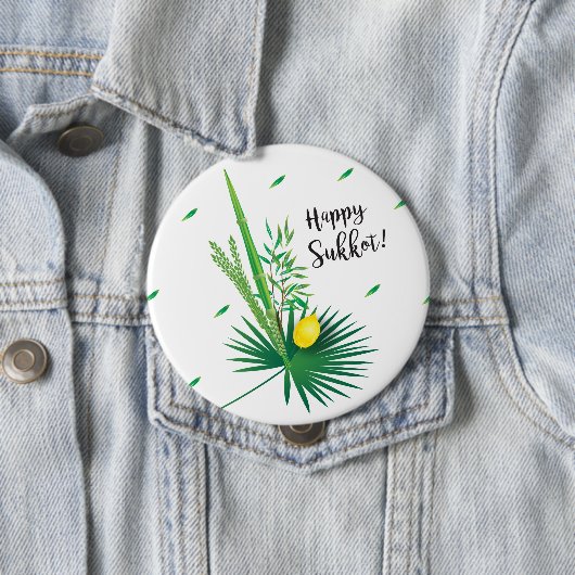 Happy Sukkot Lulav en Etrog Waterverf Pattern Ronde Button 4,0 Cm (In situ)