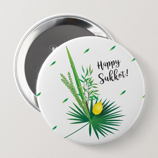 Happy Sukkot Lulav en Etrog Waterverf Pattern Ronde Button 4,0 Cm (Voorkant /achterkant)