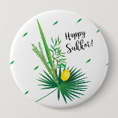 Happy Sukkot Lulav en Etrog Waterverf Pattern Ronde Button 4,0 Cm (Voorkant)
