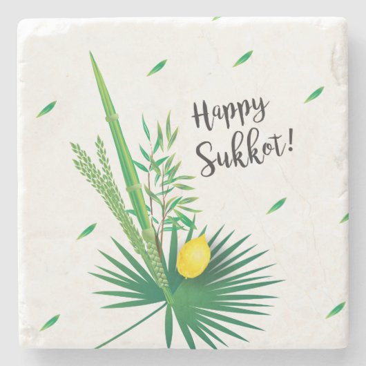 Happy Sukkot Lulav en Etrog Waterverf Pattern Stenen Onderzetter (Voorkant)