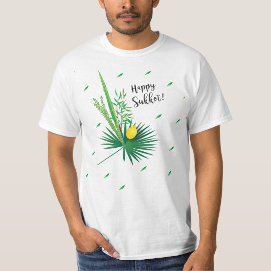 Happy Sukkot Lulav en Etrog Waterverf Pattern T-shirt (Voorkant)