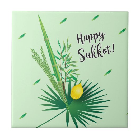 Happy Sukkot Lulav en Etrog Waterverf Pattern Tegeltje (Voorkant)