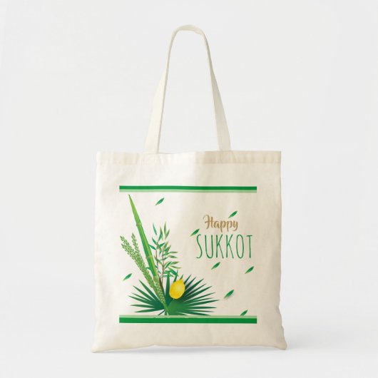 Happy Sukkot Lulav en Etrog Waterverf Pattern Tote Bag (Voorkant)