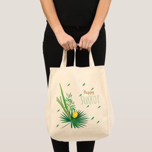 Happy Sukkot Lulav en Etrog Waterverf Pattern Tote Bag (Voorkant (product))