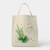 Happy Sukkot Lulav en Etrog Waterverf Pattern Tote Bag (Achterkant)