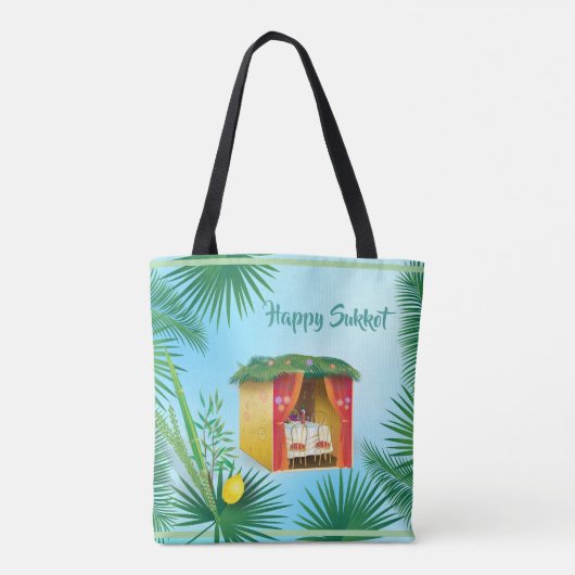 Happy Sukkot Lulav en Etrog Waterverf Pattern Tote Bag (Achterkant)