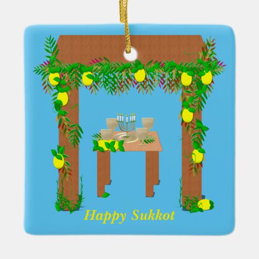 Happy Sukkot, persoonlijk Keramisch Ornament (Voorkant)