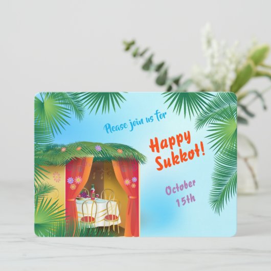 Happy Sukkot Sukkah Lulav en Etrog Waterverf Kaart (Staand voorkant)