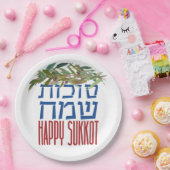 Happy Sukkot | Sukkot Sameach Colorful Sukkah Papieren Bordje (Feest)