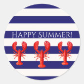Happy Summer blue strips red lobsters Ronde Sticker (Voorkant)