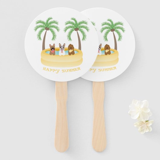 Happy Summer Dogs zwemmen Handwaaier (Voorkant en achterkant)