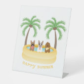 Happy Summer Dogs zwemmen Reclamebord Met Voetstuk (Voorkant)