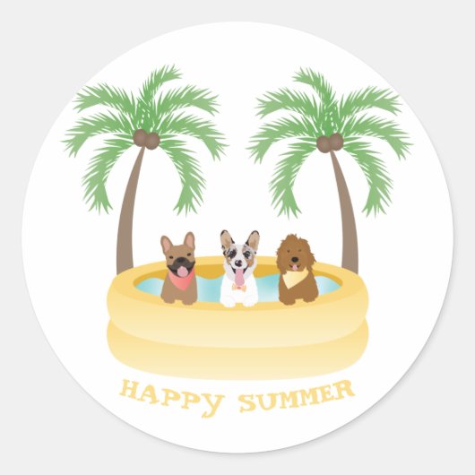 Happy Summer Dogs zwemmen Ronde Sticker (Voorkant)