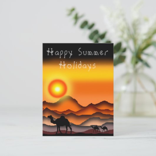 Happy Summer Feestdagen Kaart Camels in Sunset Des (Staand voorkant)