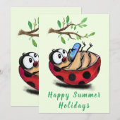 Happy Summer Feestdagen Kaart Ladybug met telefoon (Voorkant / Achterkant)