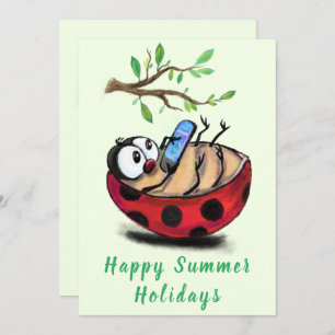 Happy Summer Feestdagen Kaart Ladybug met telefoon