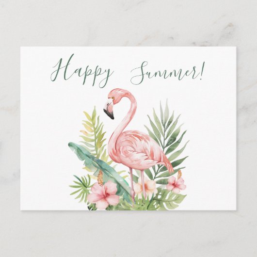 Happy Summer flamingo tropische bloemen Uitnodiging Briefkaart (Voorkant)