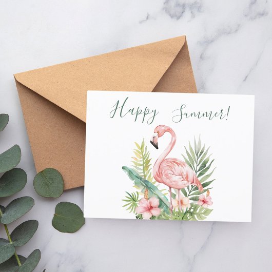 Happy Summer flamingo tropische bloemen Uitnodiging Briefkaart