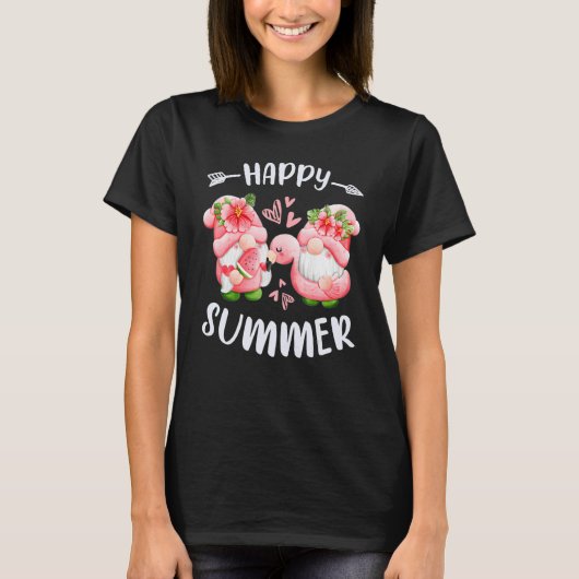 Happy summer pink gnomes with flamingo swim ring t-shirt (Voorkant)