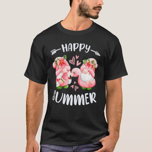 Happy summer pink gnomes with flamingo swim ring t-shirt (Voorkant)