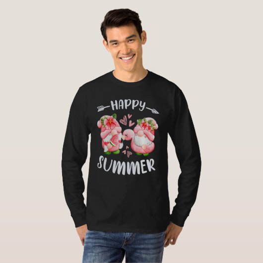 Happy summer pink gnomes with flamingo swim ring t-shirt (Voorkant volledig)