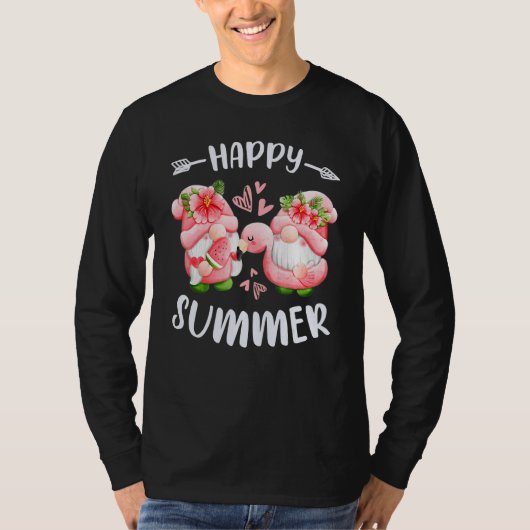 Happy summer pink gnomes with flamingo swim ring t-shirt (Voorkant)
