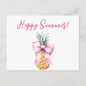 Happy Summer roze strik ananas tropisch Uitnodiging Briefkaart (Voorkant)