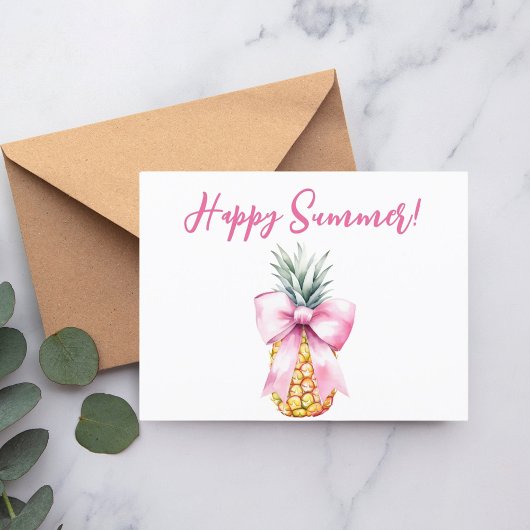 Happy Summer roze strik ananas tropisch Uitnodiging Briefkaart