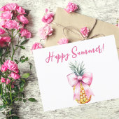 Happy Summer roze strik ananas tropisch Uitnodiging Briefkaart