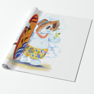 Happy Summer Snowman Surfer Drinken Fresh Cocktail Cadeaupapier