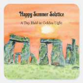 Happy Summer Solstice Stonehenge Vierkante Sticker (Voorkant)