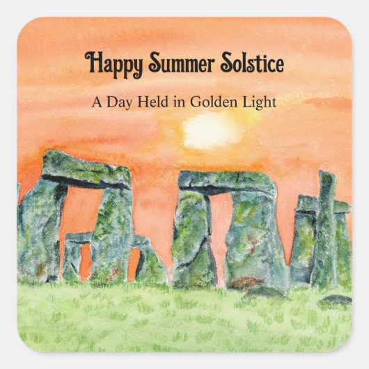 Happy Summer Solstice Stonehenge Vierkante Sticker (Voorkant)