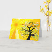 Happy Summer Solstice Sun Tree Vogels Bloemen Kaart (Gele Bloem)